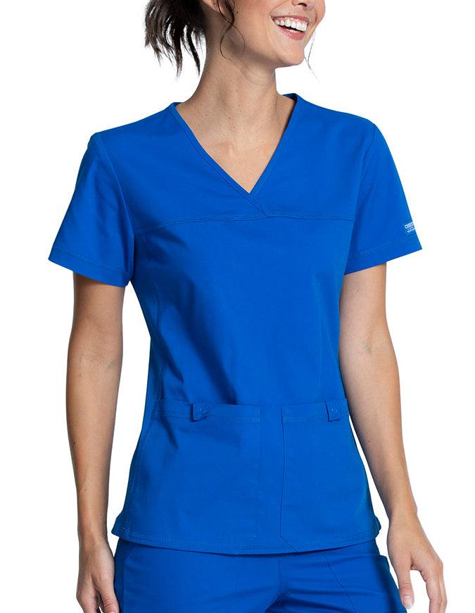 Cherokee Workwear Professionals Women's V-Neck Knit Panel Top Royal