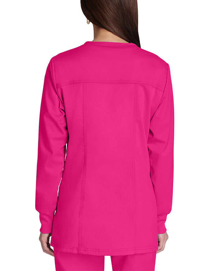 Cherokee Workwear Revolution Womens Snap Front Warm-up Jacket - Electric Pink