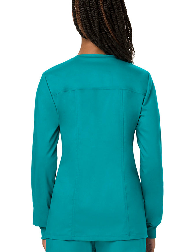 Cherokee Workwear Revolution Womens Snap Front Warm-up Jacket - Teal Blue