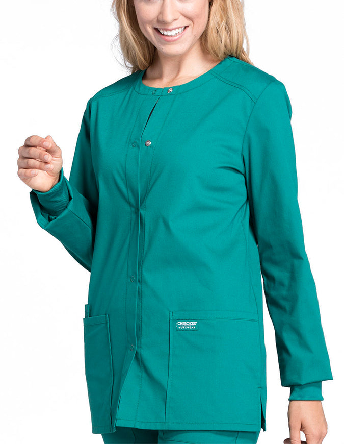 Cherokee Workwear Professionals Women's Snap Front Warm Up Jacket - Hunter Green