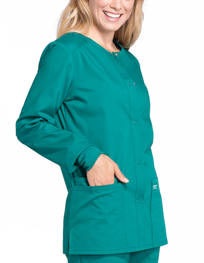 Cherokee Workwear Professionals Women's Snap Front Warm Up Jacket - Hunter Green