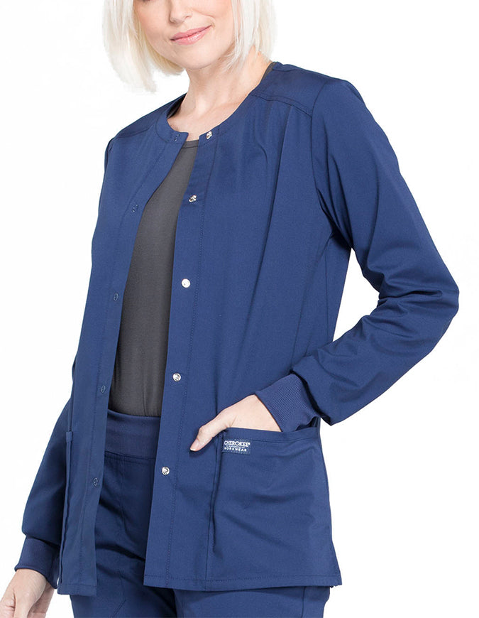 Cherokee Workwear Professionals Women's Snap Front Warm Up Jacket - Navy