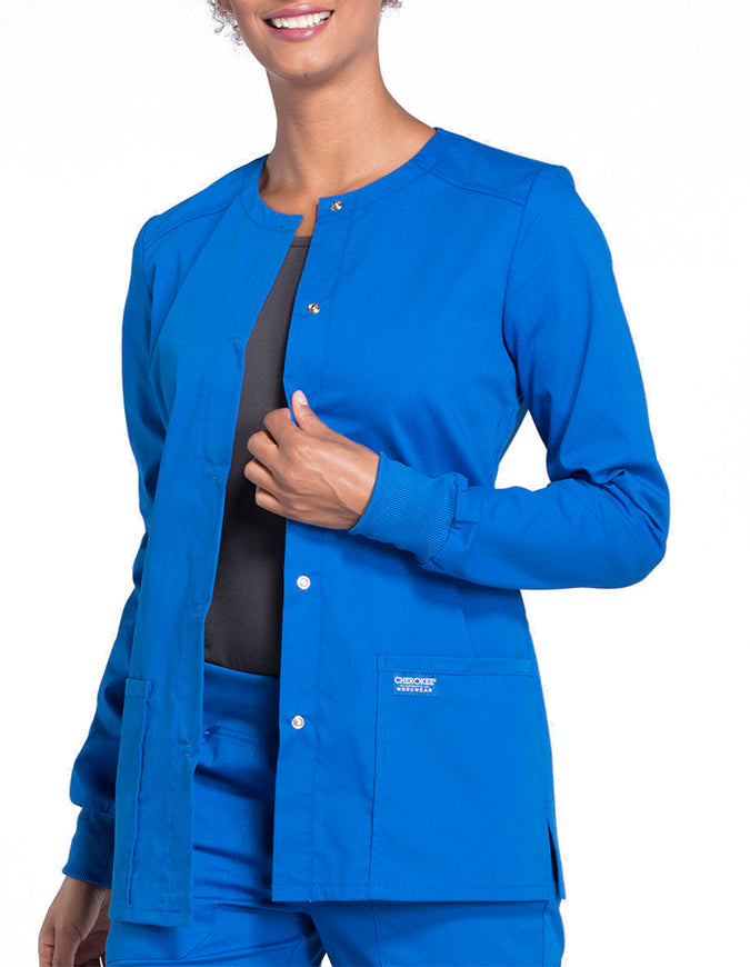 Cherokee Workwear Professionals Women's Snap Front Warm Up Jacket - Royal