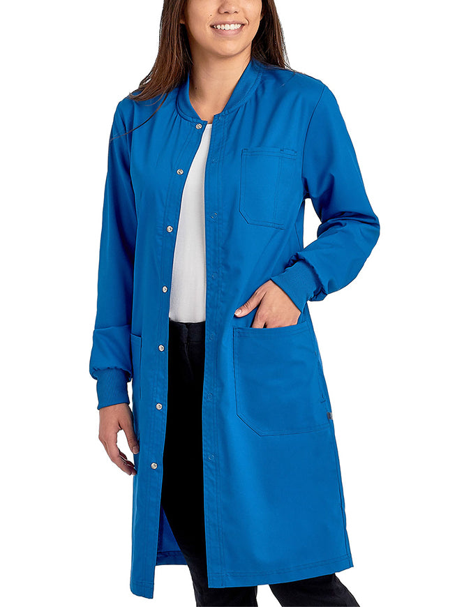 Cherokee Workwear Revolution Unisex 40 Inches Snap Front Lab Coat Royal