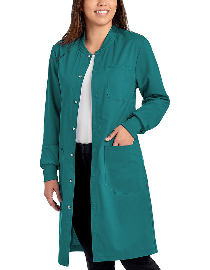 Cherokee Workwear Revolution Unisex 40 Inches Snap Front Lab Coat Teal Blue