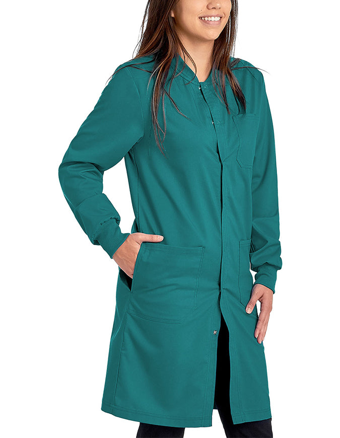 Cherokee Workwear Revolution Unisex 40 Inches Snap Front Lab Coat Teal Blue