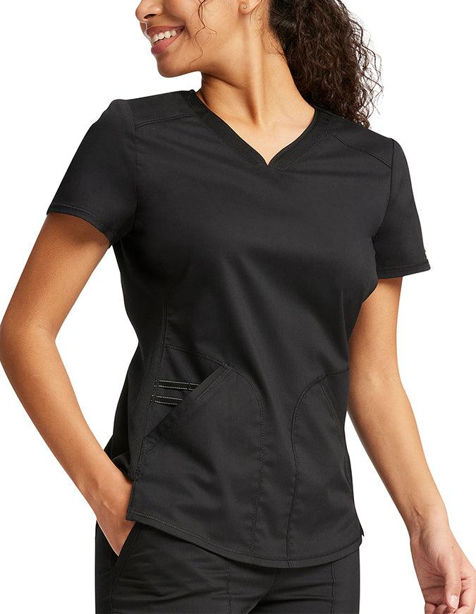 Cherokee Workwear Revolution Women's Soft Shaped V-Neck Top Black