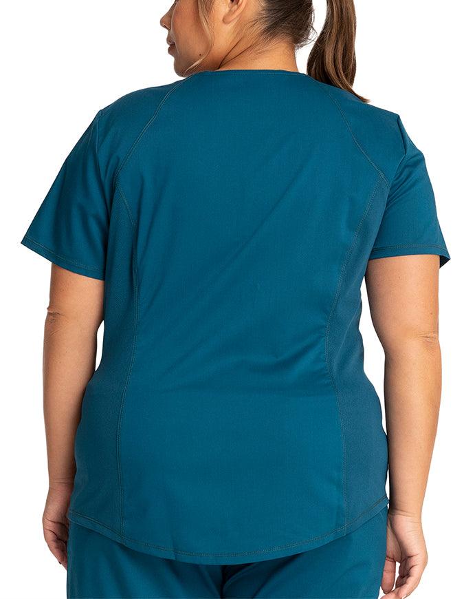 Cherokee Workwear Revolution Women's Soft Shaped V-Neck Top Caribbean Blue