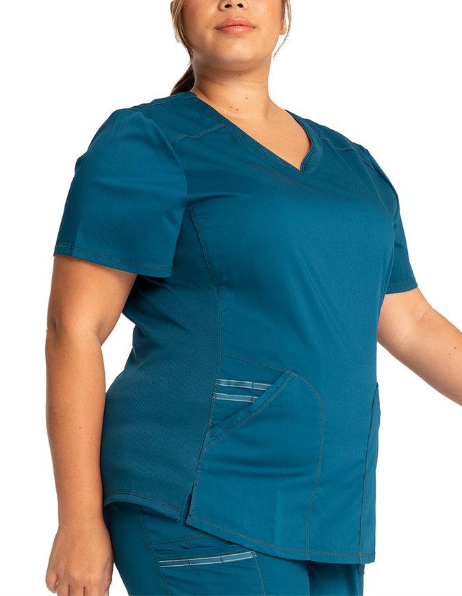 Cherokee Workwear Revolution Women's Soft Shaped V-Neck Top Caribbean Blue