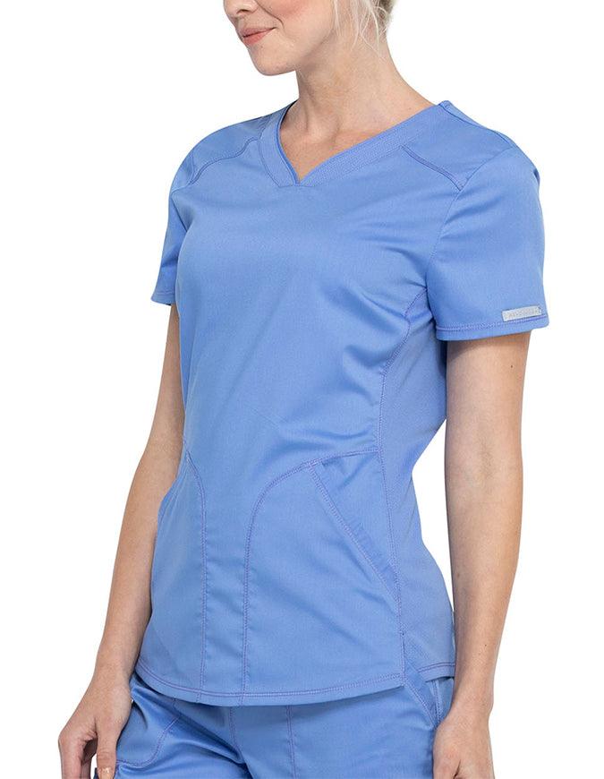 Cherokee Workwear Revolution Women's Soft Shaped V-Neck Top Ciel