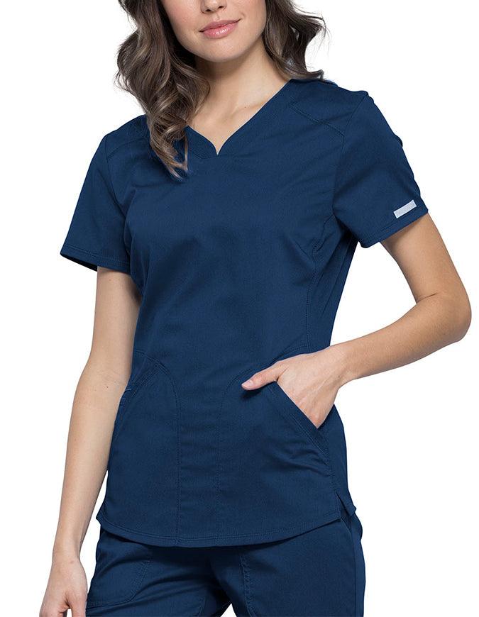 Cherokee Workwear Revolution Women's Soft Shaped V-Neck Top Navy