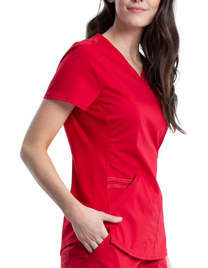 Cherokee Workwear Revolution Women's Soft Shaped V-Neck Top Red