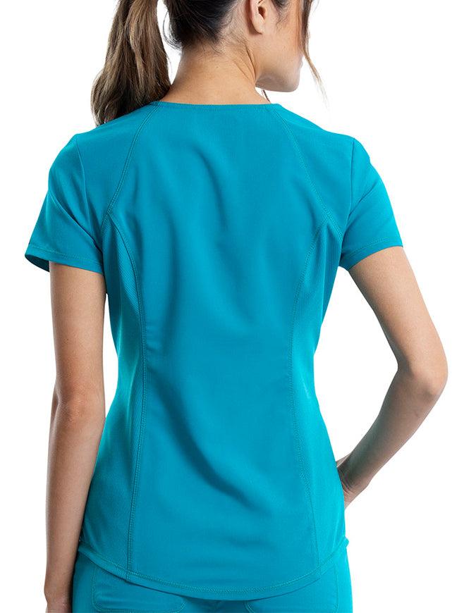 Cherokee Workwear Revolution Women's Soft Shaped V-Neck Top Teal Blue