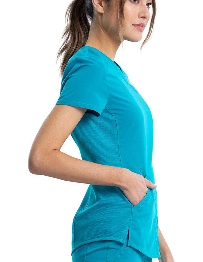 Cherokee Workwear Revolution Women's Soft Shaped V-Neck Top Teal Blue