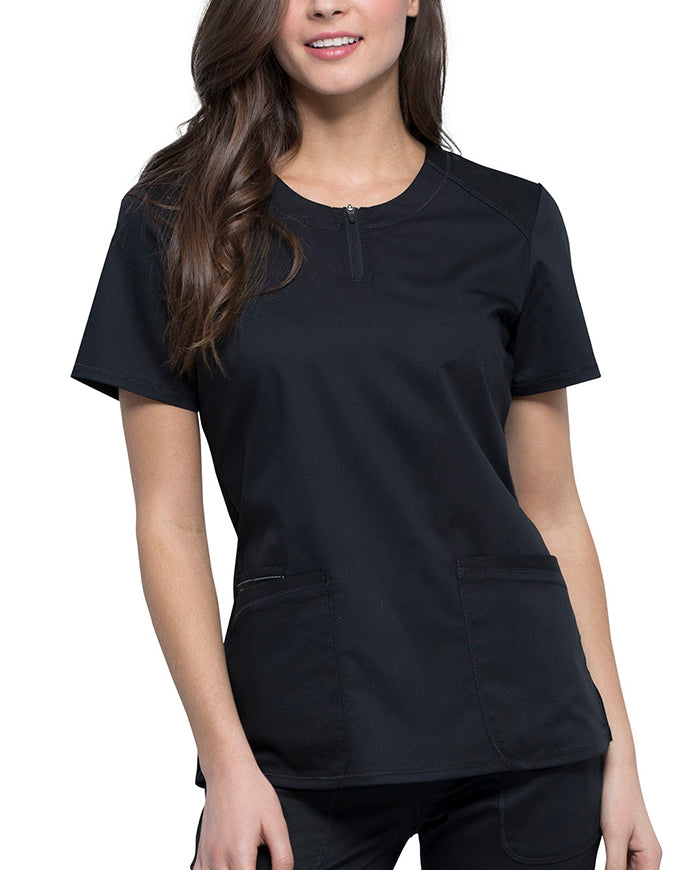 Cherokee Workwear Revolution Women's Round Neck Top Black