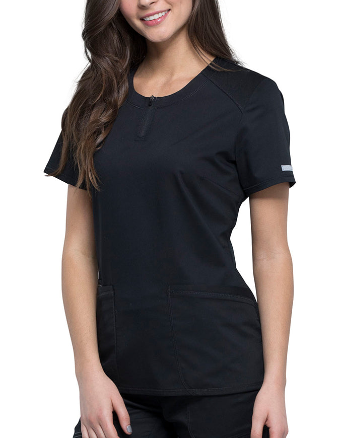 Cherokee Workwear Revolution Women's Round Neck Top Black