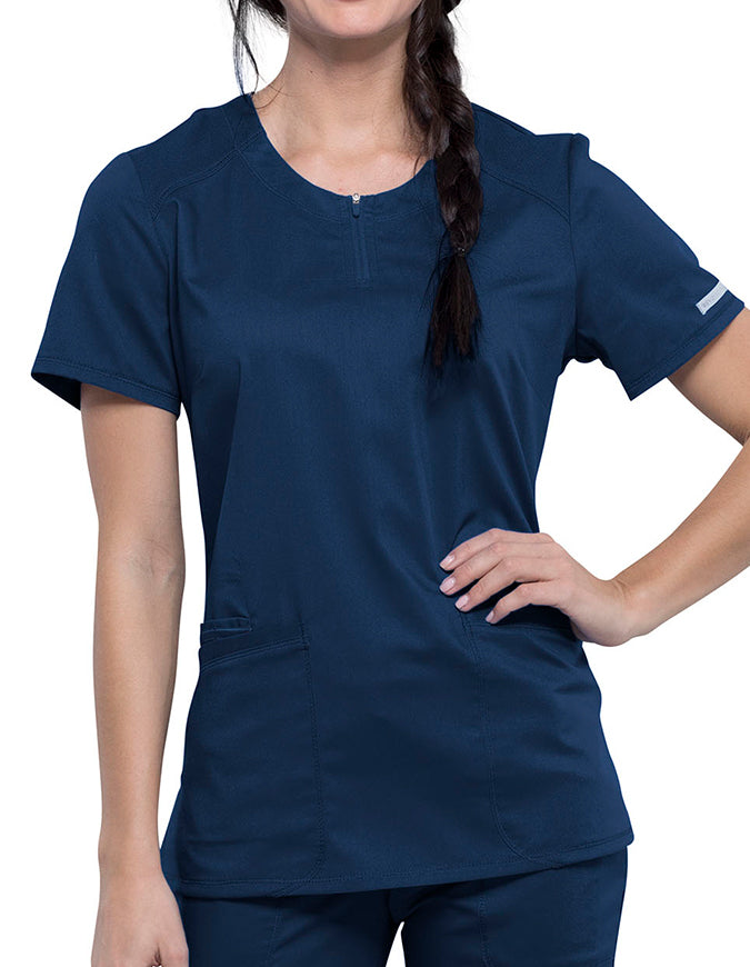 Cherokee Workwear Revolution Women's Round Neck Top Navy