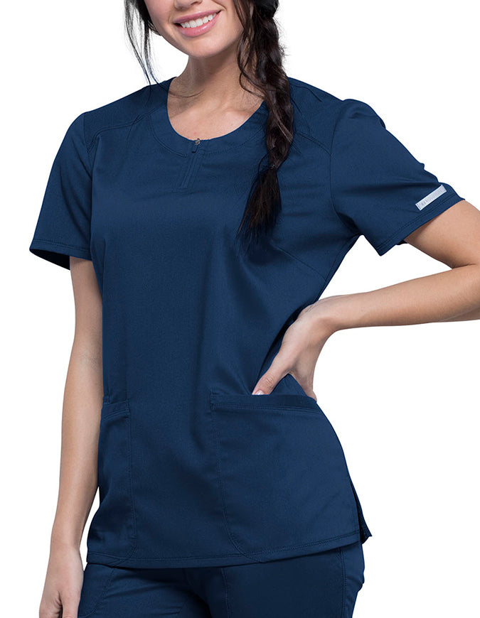 Cherokee Workwear Revolution Women's Round Neck Top Navy