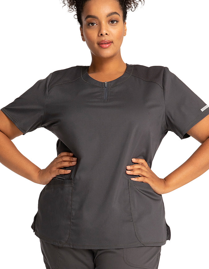 Cherokee Workwear Revolution Women's Round Neck Top Pewter