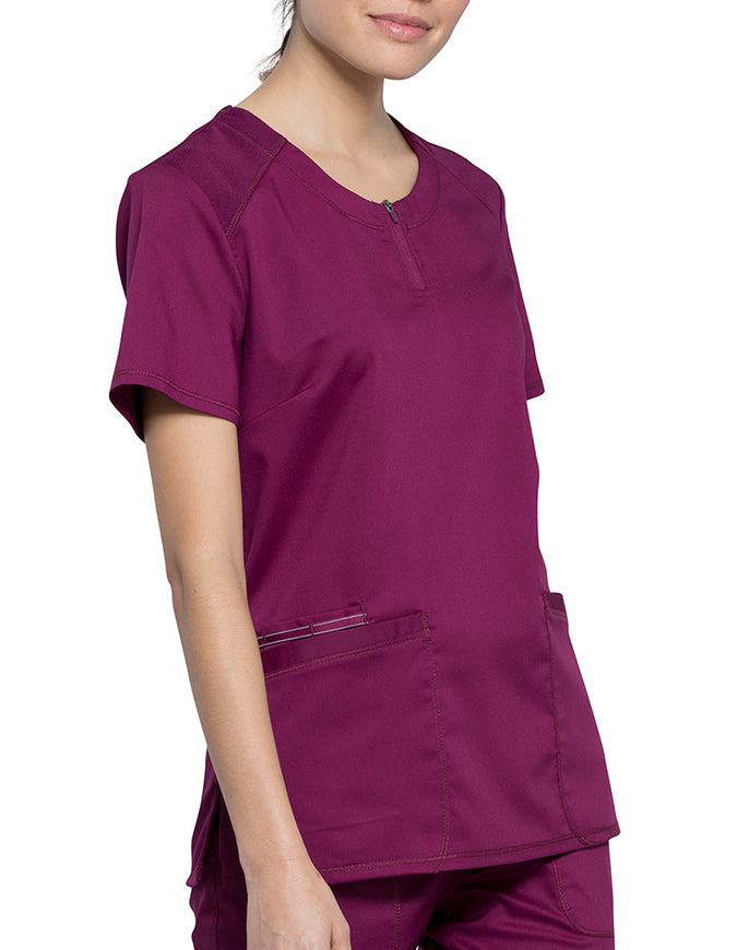 Cherokee Workwear Revolution Women's Round Neck Top wine