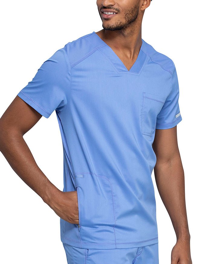 Cherokee Workwear Revolution Men's V-Neck Scrub Top - Ciel Blue