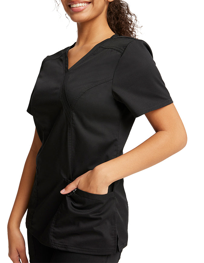 Cherokee Workwear Revolution Womens Mock Wrap Top - Black