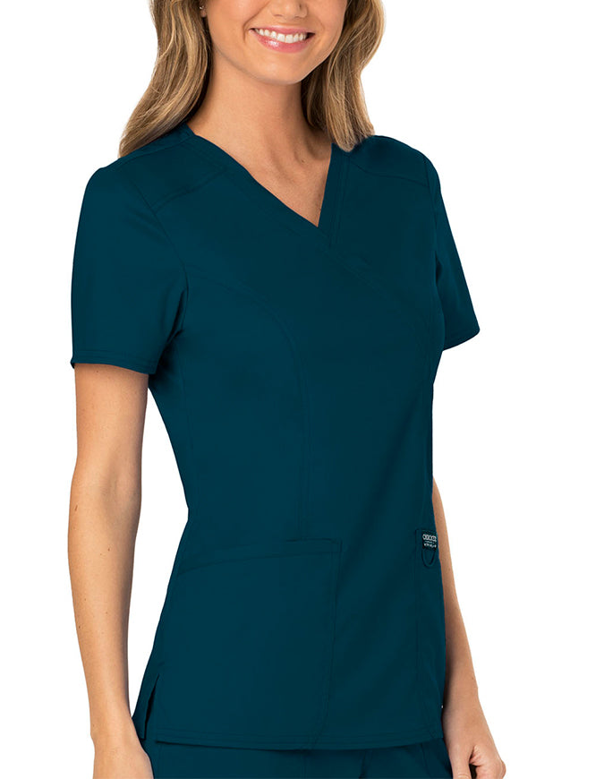 Cherokee Workwear Revolution Womens Mock Wrap Top - Caribbean Blue