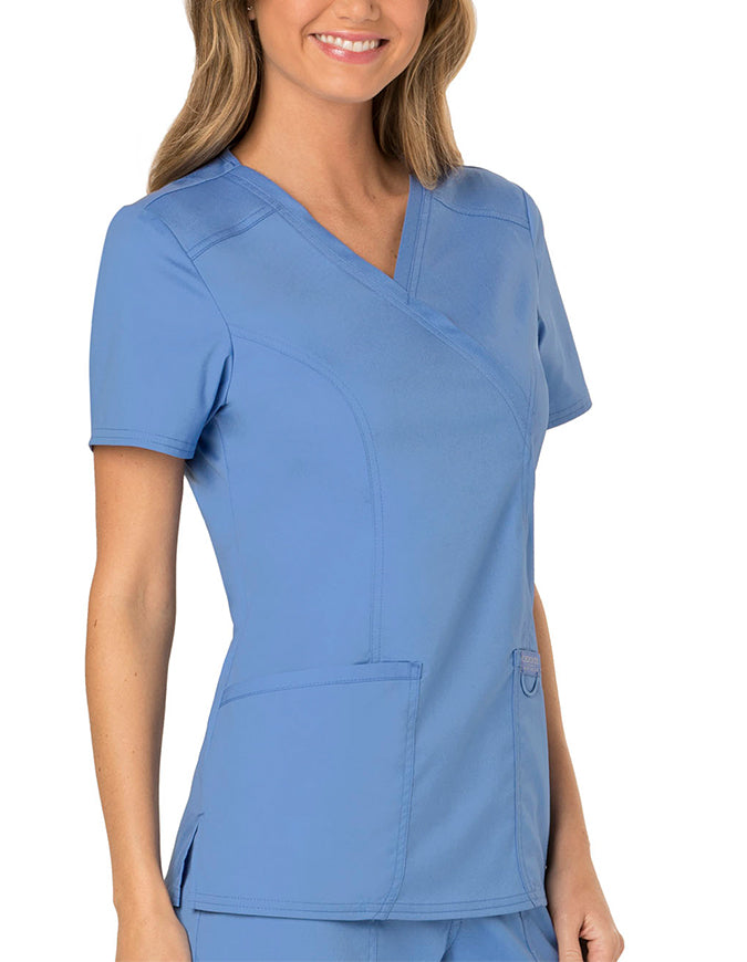 Cherokee Workwear Revolution Womens Mock Wrap Top - Ciel Blue