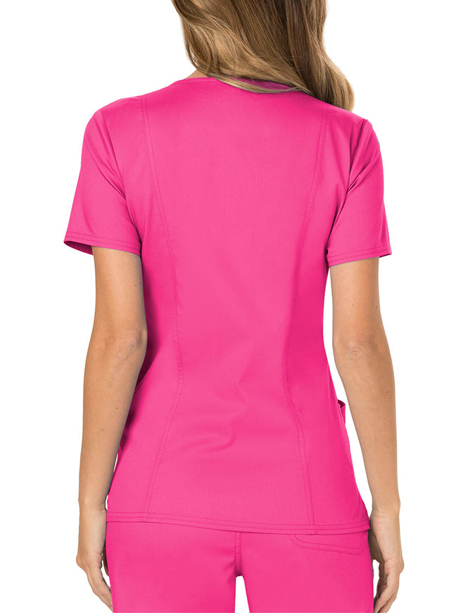 Cherokee Workwear Revolution Womens Mock Wrap Top - Electric Pink