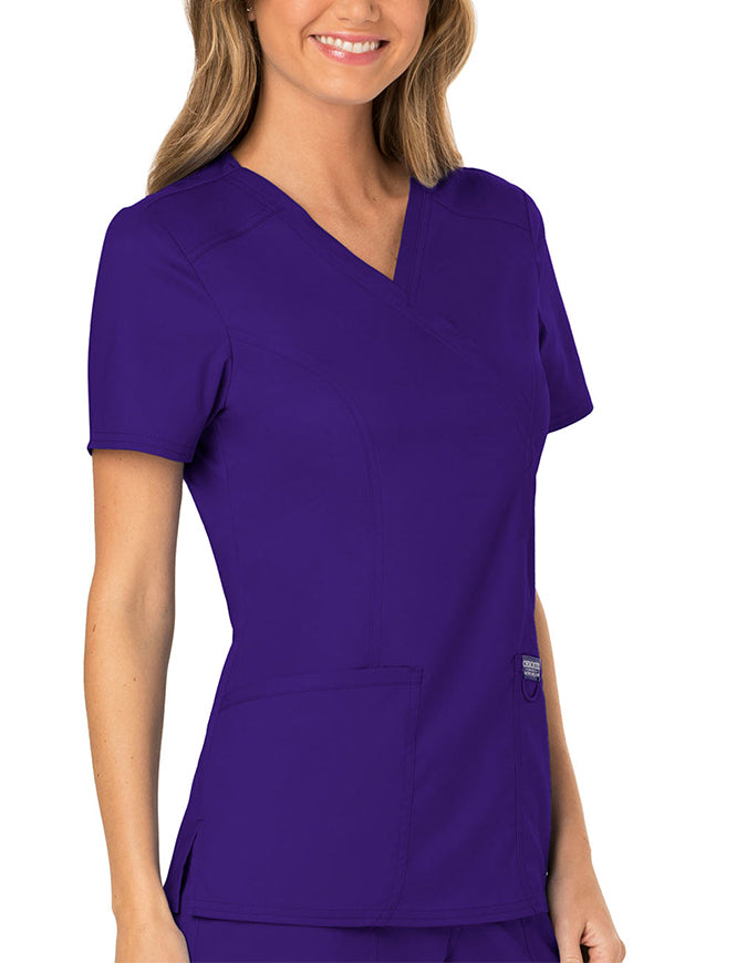 Cherokee Workwear Revolution Womens Mock Wrap Top - Grape