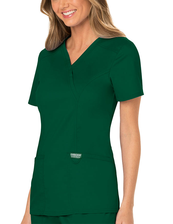 Cherokee Workwear Revolution Womens Mock Wrap Top - Hunter Green