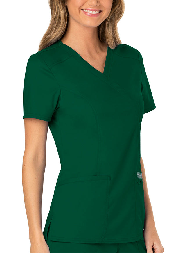 Cherokee Workwear Revolution Womens Mock Wrap Top - Hunter Green