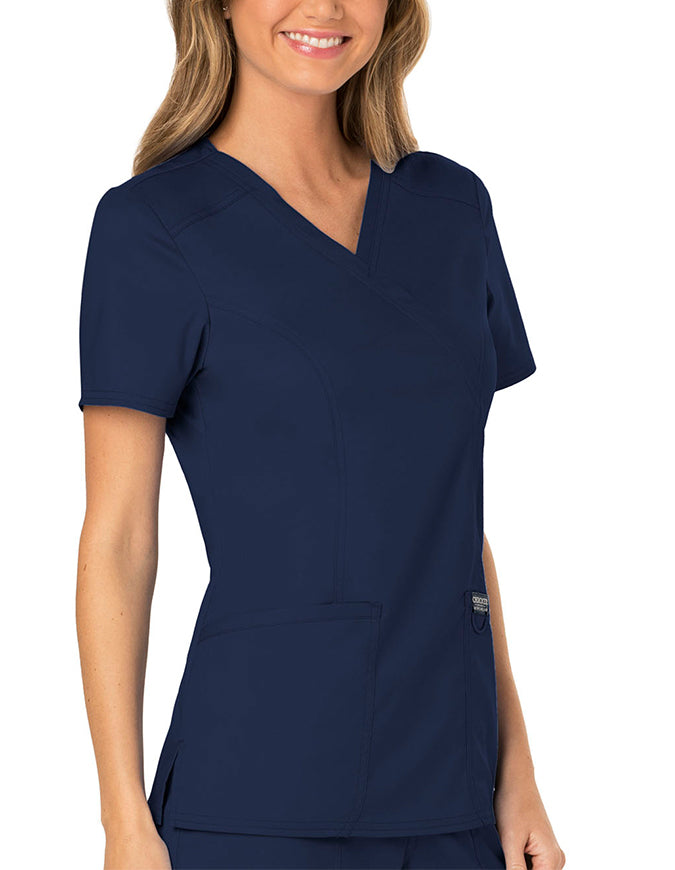 Cherokee Workwear Revolution Womens Mock Wrap Top - Navy