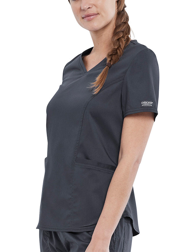 Cherokee Workwear Revolution Women's V-Neck Top - Pewter