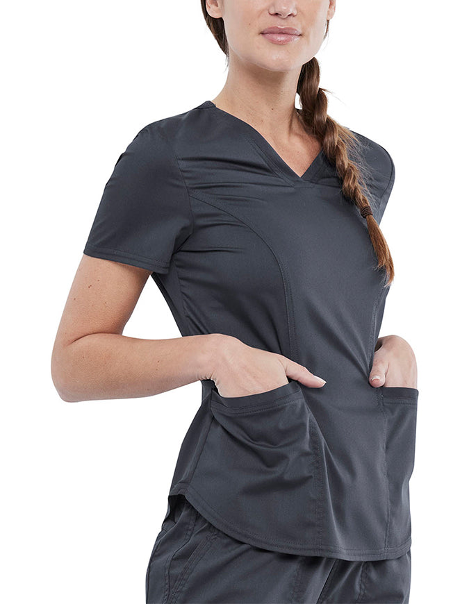 Cherokee Workwear Revolution Women's V-Neck Top - Pewter