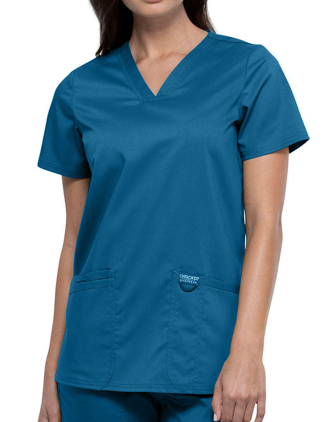 Cherokee Workwear Revolution Womens Nursing V-Neck Top Caribbean Blue