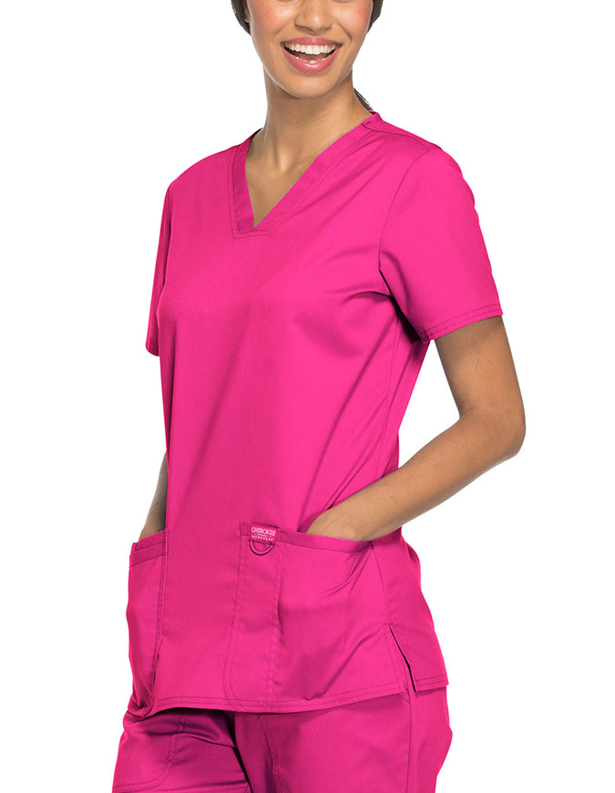 Cherokee Workwear Revolution Womens Nursing V-Neck Top Electric Pink