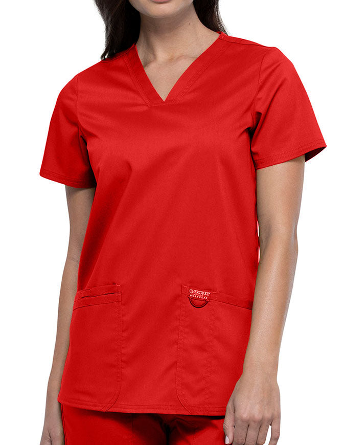 Cherokee Workwear Revolution Womens Nursing V-Neck Top Red