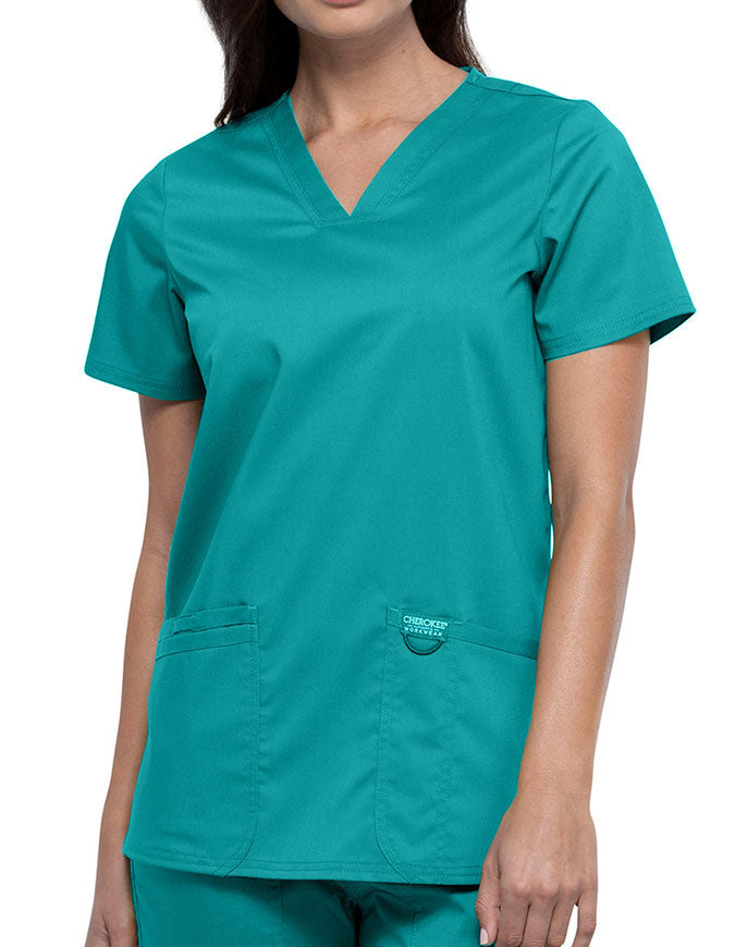 Cherokee Workwear Revolution Womens Nursing V-Neck Top Teal Blue