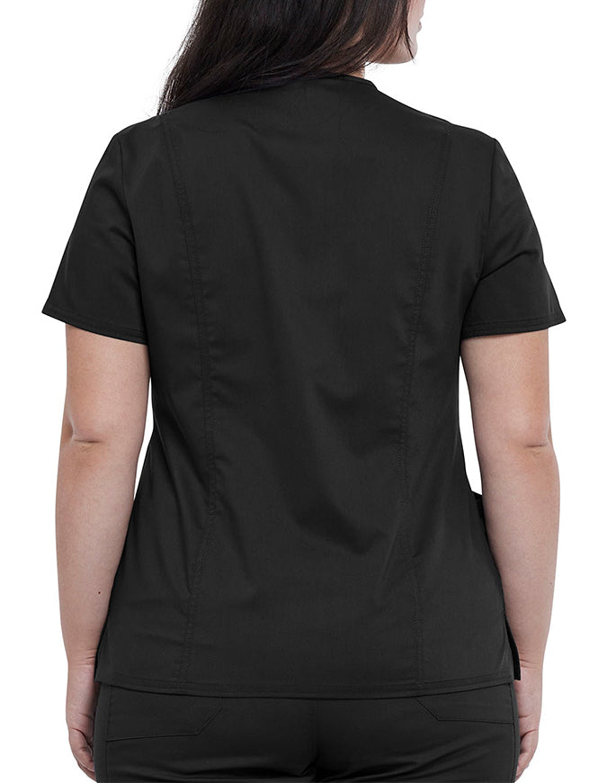 Cherokee Workwear Revolution Women's Snap Front V-Neck Top - Black