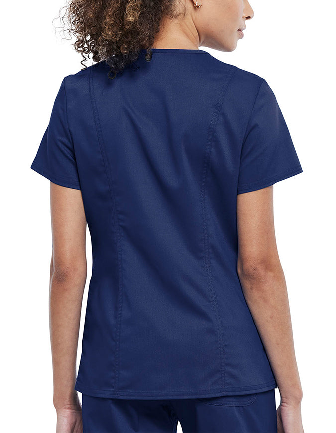 Cherokee Workwear Revolution Women's Snap Front V-Neck Top - Navy