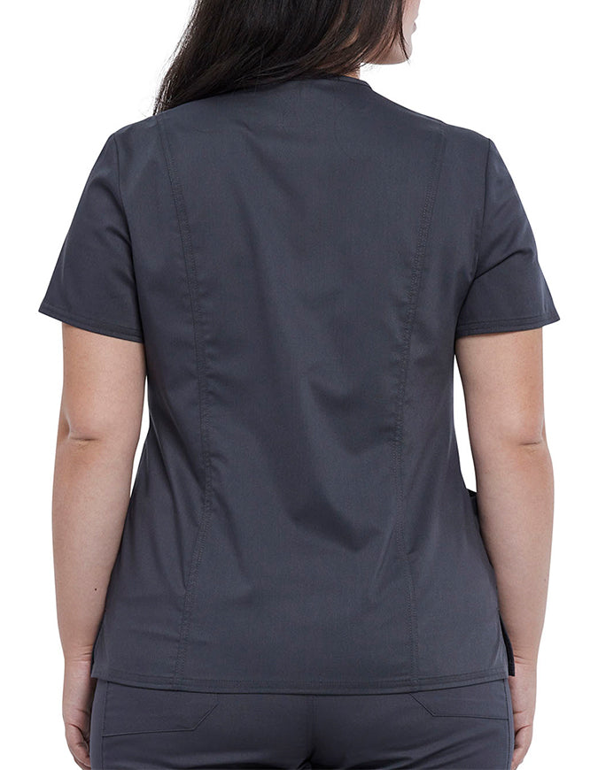 Cherokee Workwear Revolution Women's Snap Front V-Neck Top - Pewter