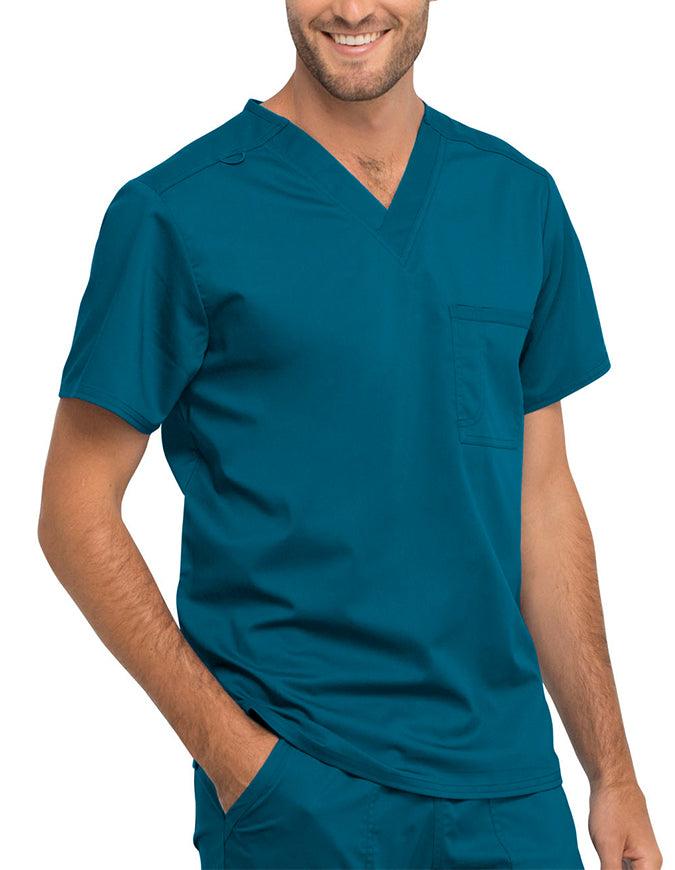 Cherokee Workwear Revolution Unisex Pocket V-Neck Scrub Top - Caribbean Blue