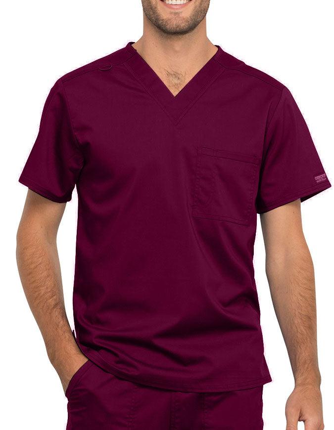 Cherokee Workwear Revolution Unisex Pocket V-Neck Scrub Top Wine