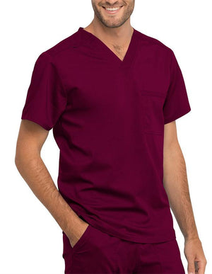 Cherokee Workwear Revolution Unisex Pocket V-Neck Scrub Top Wine