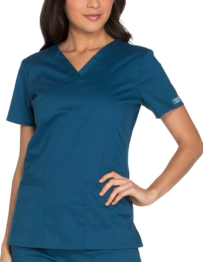 Cherokee Workwear Core Stretch Women's V-neck Basic Scrub Top - Caribbean Blue