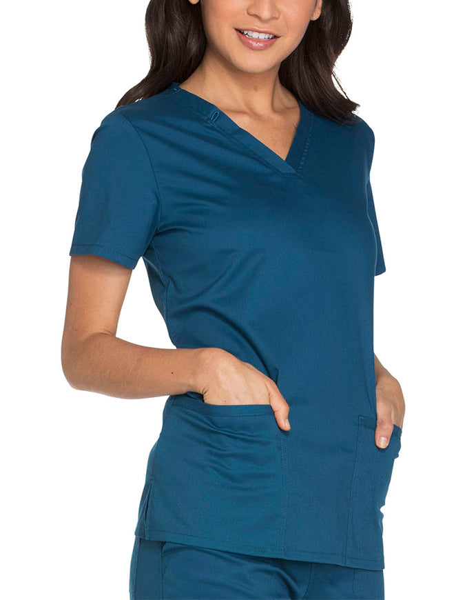 Cherokee Workwear Core Stretch Women's V-neck Basic Scrub Top - Caribbean Blue