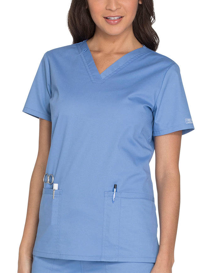 Cherokee Workwear Core Stretch Women's V-neck Basic Scrub Top - Ciel Blue