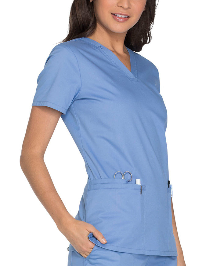 Cherokee Workwear Core Stretch Women's V-neck Basic Scrub Top - Ciel Blue