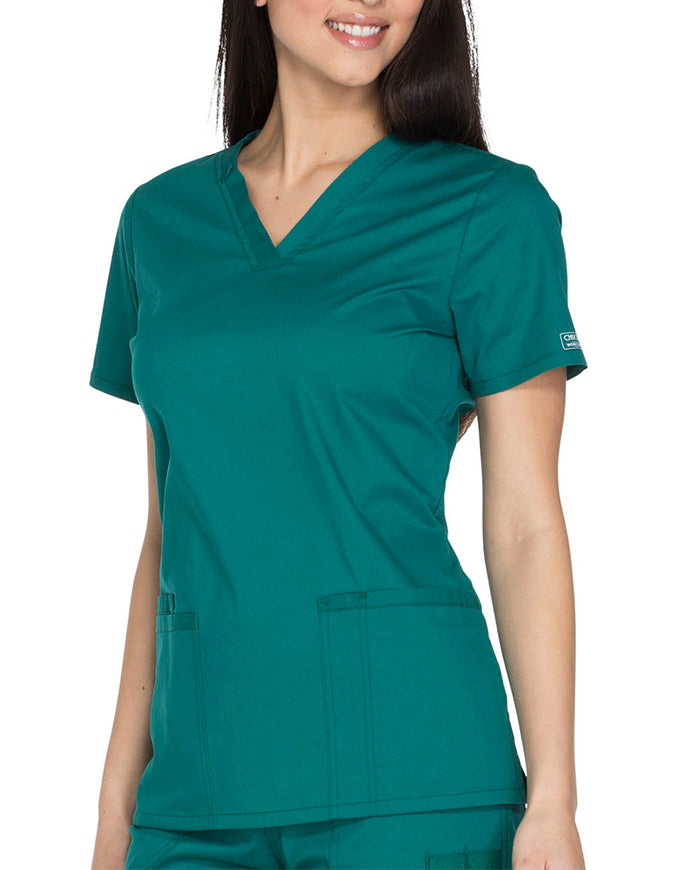 Cherokee Workwear Core Stretch Women's V-neck Basic Scrub Top - Hunter Green